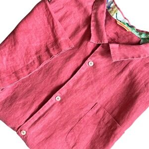 Tommy Bahama Shirt Men's XXXL Red Linen  Camp Shirt Button Up Short‎ Sleeve